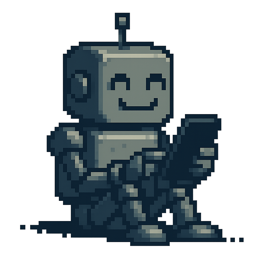 Pixel art robot doomscrolling
